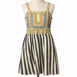 Entro Embroidered Striped Square Neck Pinafore‎ Dress Women's Size S